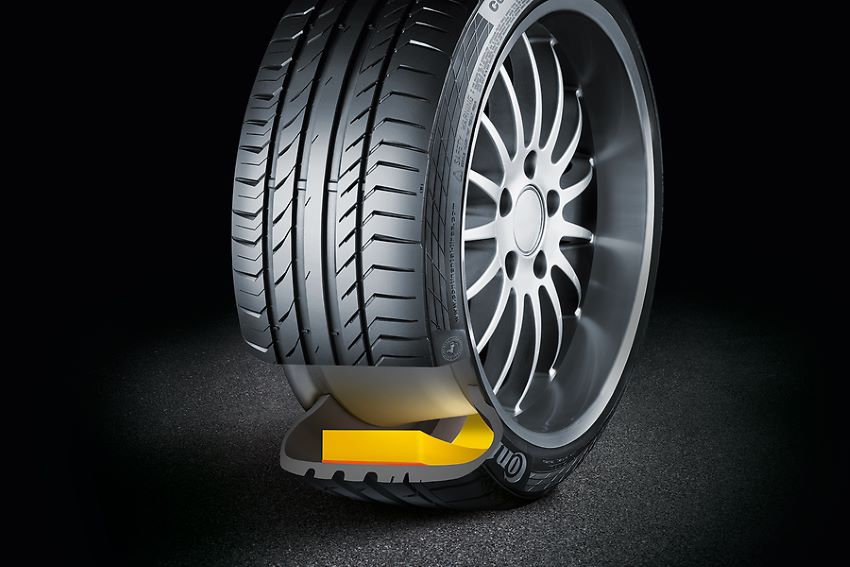 Imagem mostra recorte do pneu para mostrar uma espécie de espuma no interior dele