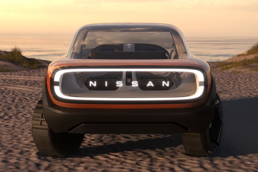 Imagem mostra conceito de carro elétrico da Nissan em cenário de praia