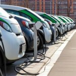 Carros elétricos estacionados recarregando