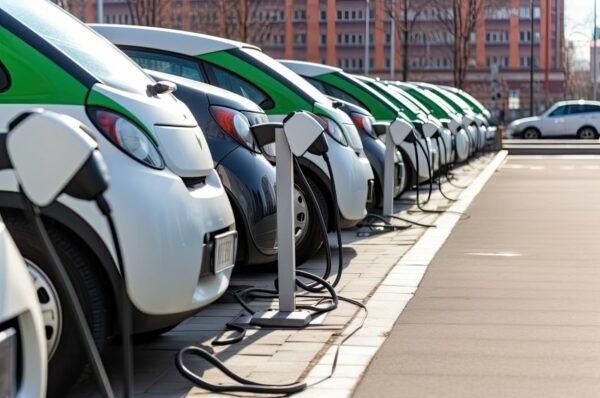 Carros elétricos estacionados recarregando