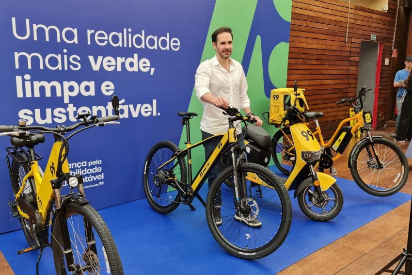 Thiago Hipólito apresenta bikes elétricas com o símbolo da 99