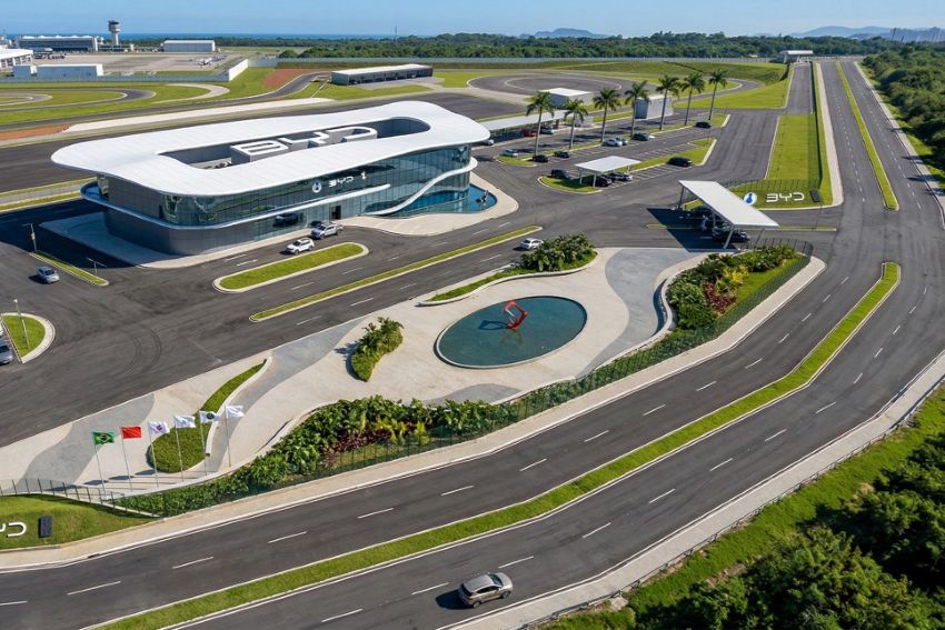 Imagem aérea do centro de pesquisa e a pista de testes da BYD