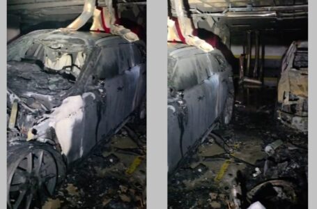 Composição de imagens mostra danos em carro dentro de garagem