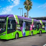 ônibus elétricos em verde com adesivos de Porto Alegre